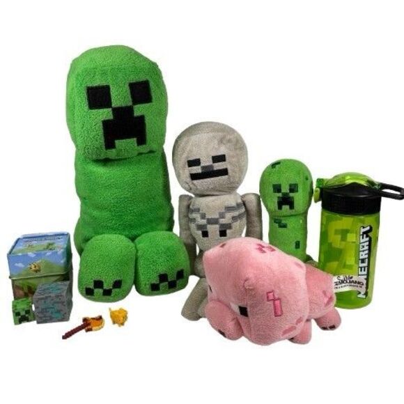 Minecraft Plush Lot Creeper Pig Skeleton + Water Bottle Ocelot Cat Figure & More - Picture 1 of 16